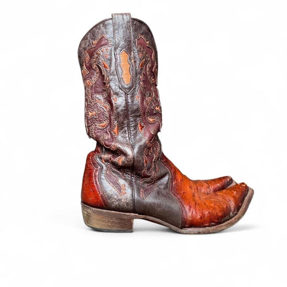 RARE Vintage 70s Genuine Ostrich Leather Western Corral Cowboy Boots Size 12D